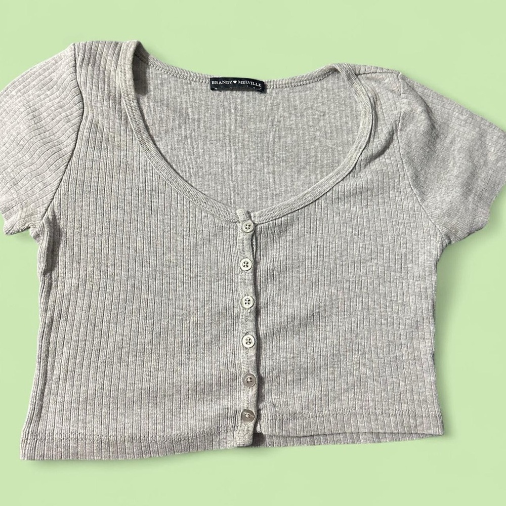 Brandy Melville Light Gray Ribbed Crop Top